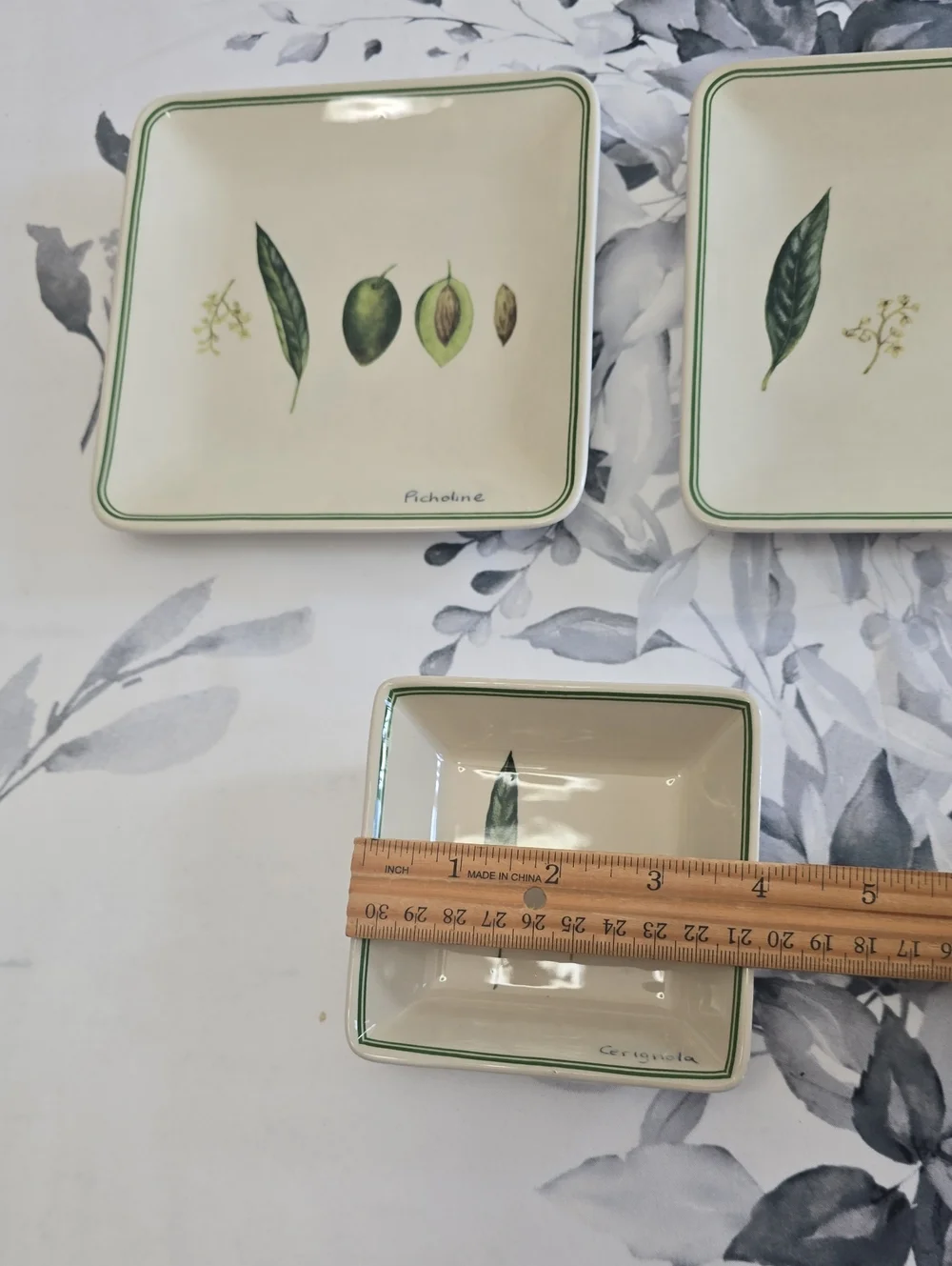 Williams Sonoma Set Of 3 Botanical Olive Dessert Plates & Dipping Bowl
